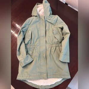 Kids Hooded Jacket Parka Sherpa Lined in Army Green